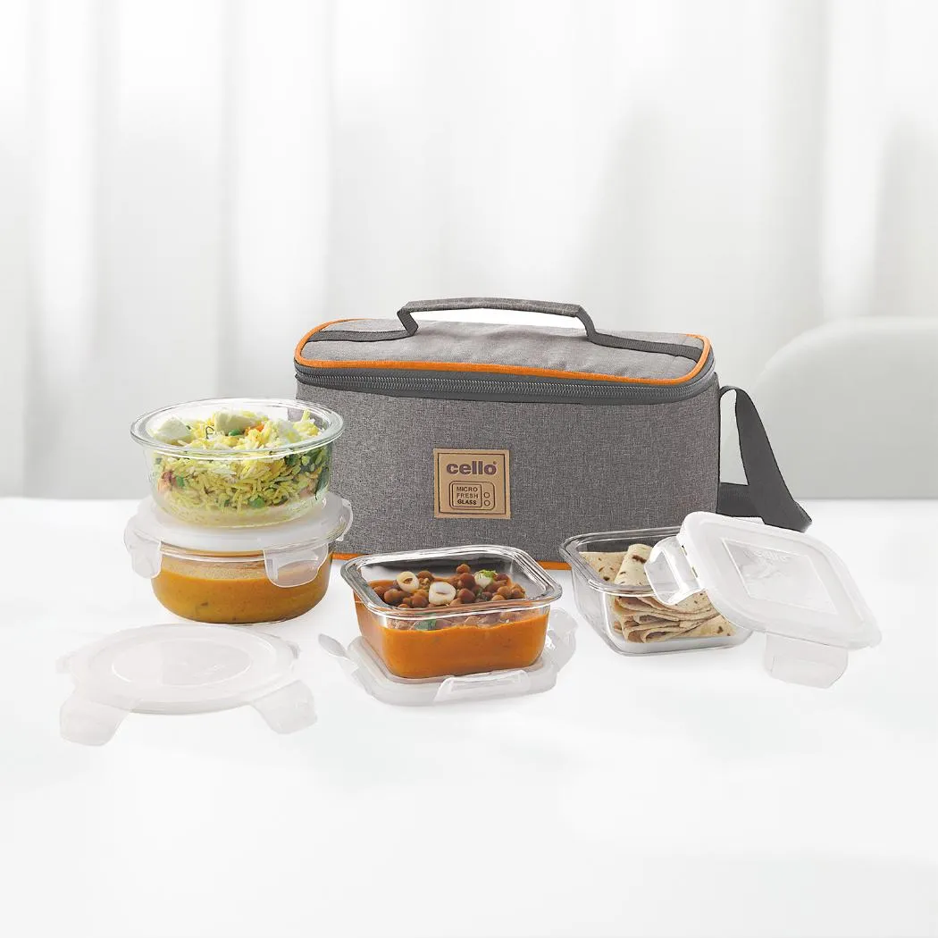 Royale Borosilicate Glass Lunch Box with Jacket, Set of 4