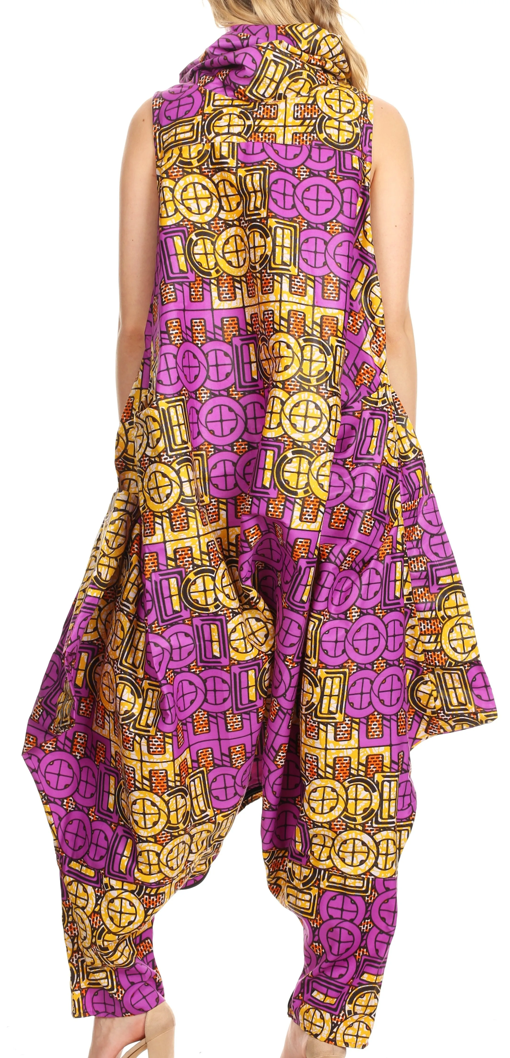 Sakkas Loa Women's African Ankara Print Maxi Harem Jumpsuit Dress Sleeveless