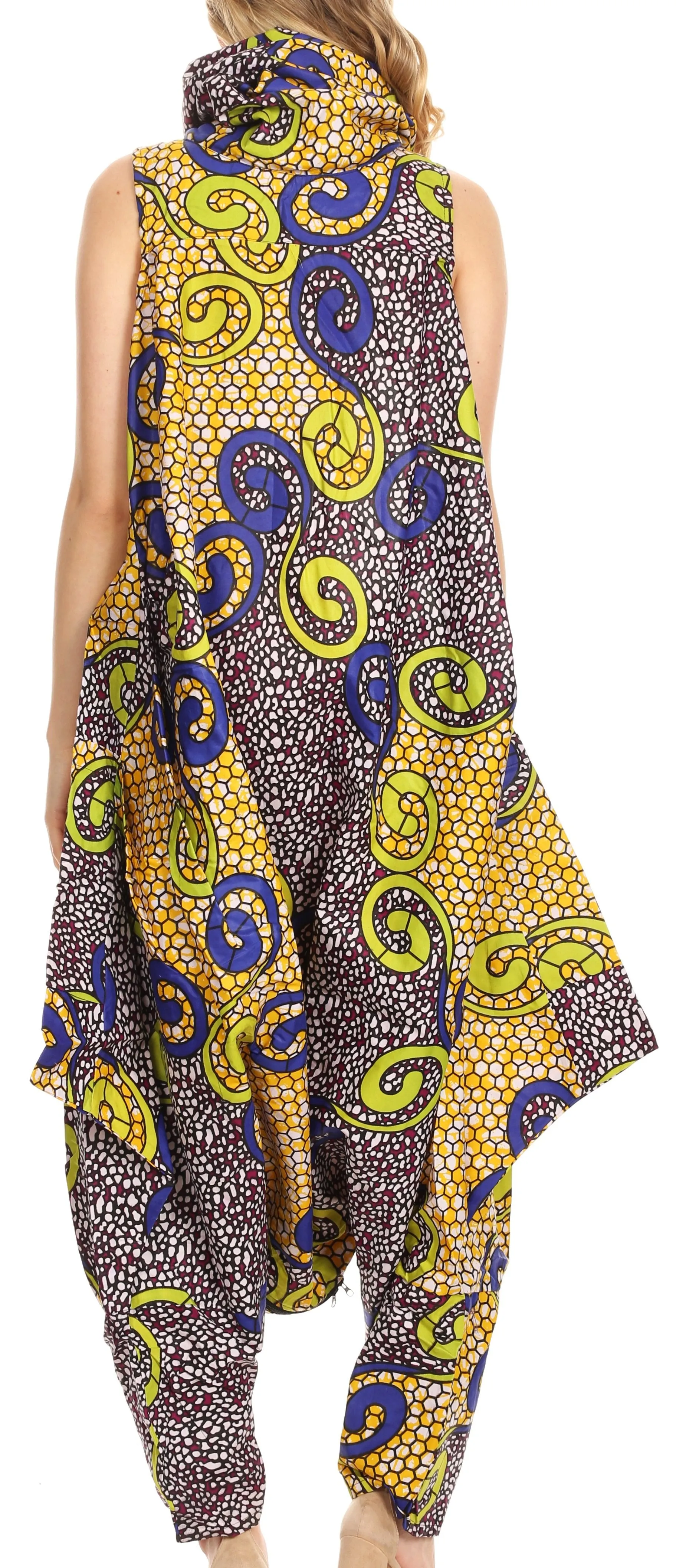 Sakkas Loa Women's African Ankara Print Maxi Harem Jumpsuit Dress Sleeveless