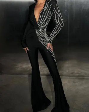 Sheila Long Sleeves Rhinestone Jumpsuit