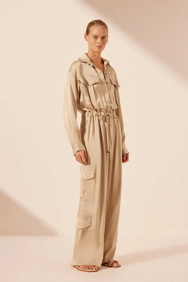 Shona Joy - Shae Drawstring Utility Jumpsuit - Oat