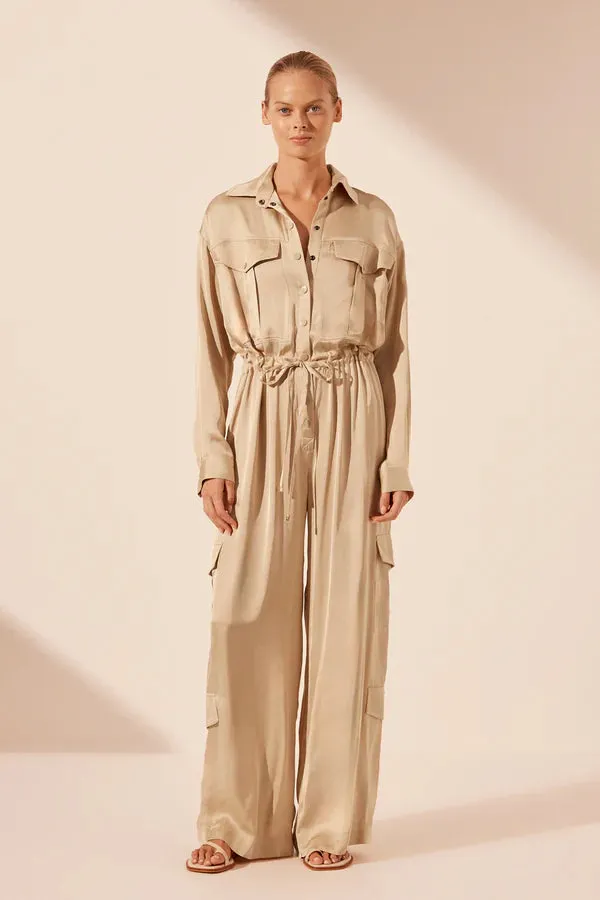 Shona Joy - Shae Drawstring Utility Jumpsuit - Oat