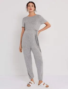 Short Sleeve Hacci Knit Super Soft Maternity Jumpsuit in Grey