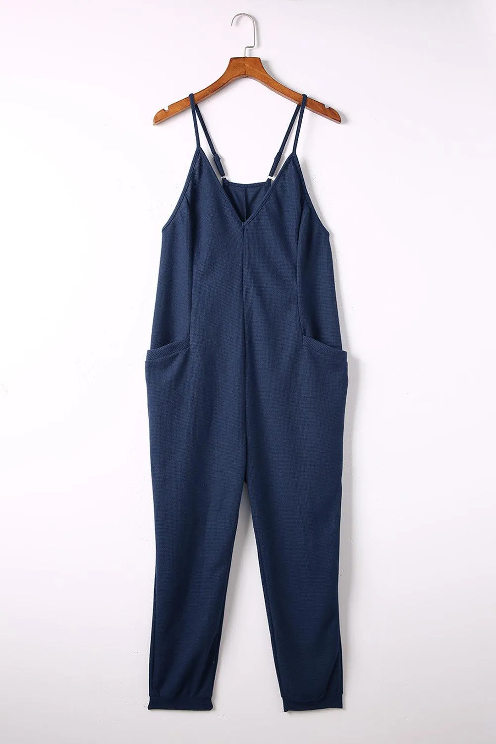 Spaghetti Strap Deep V Jumpsuit with Pockets