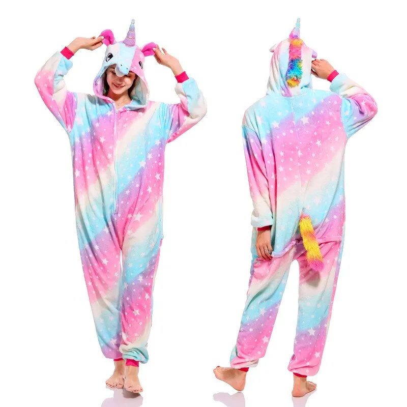 Stitch Unicorn Onesie Adults Teenagers Women Costume Pajamas Funny Flannel Warm Soft Sleepwear Overall Onepiece Jumpsuit