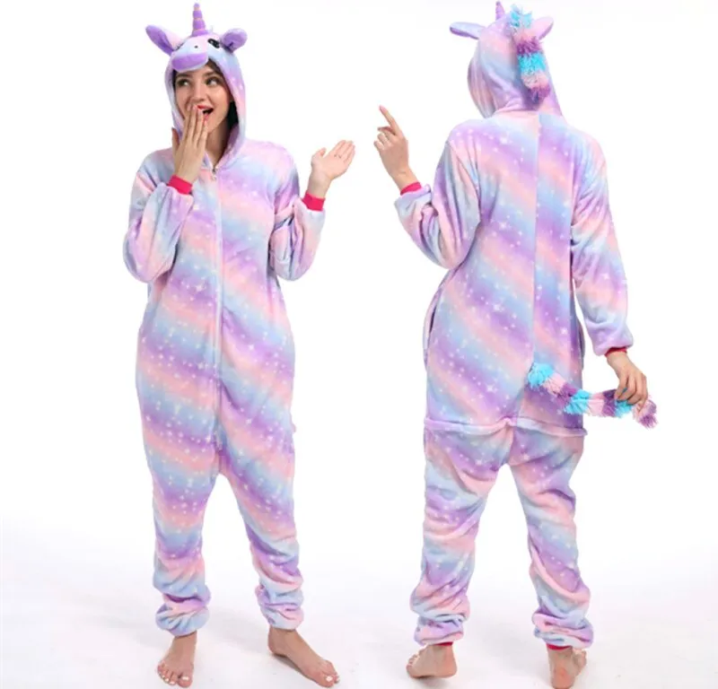 Stitch Unicorn Onesie Adults Teenagers Women Costume Pajamas Funny Flannel Warm Soft Sleepwear Overall Onepiece Jumpsuit