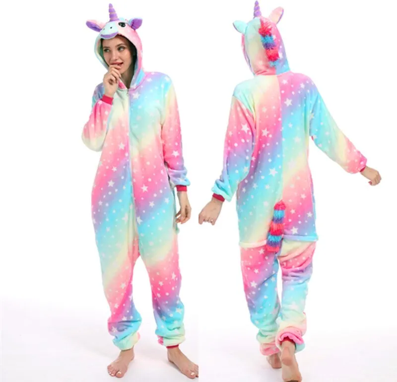 Stitch Unicorn Onesie Adults Teenagers Women Costume Pajamas Funny Flannel Warm Soft Sleepwear Overall Onepiece Jumpsuit