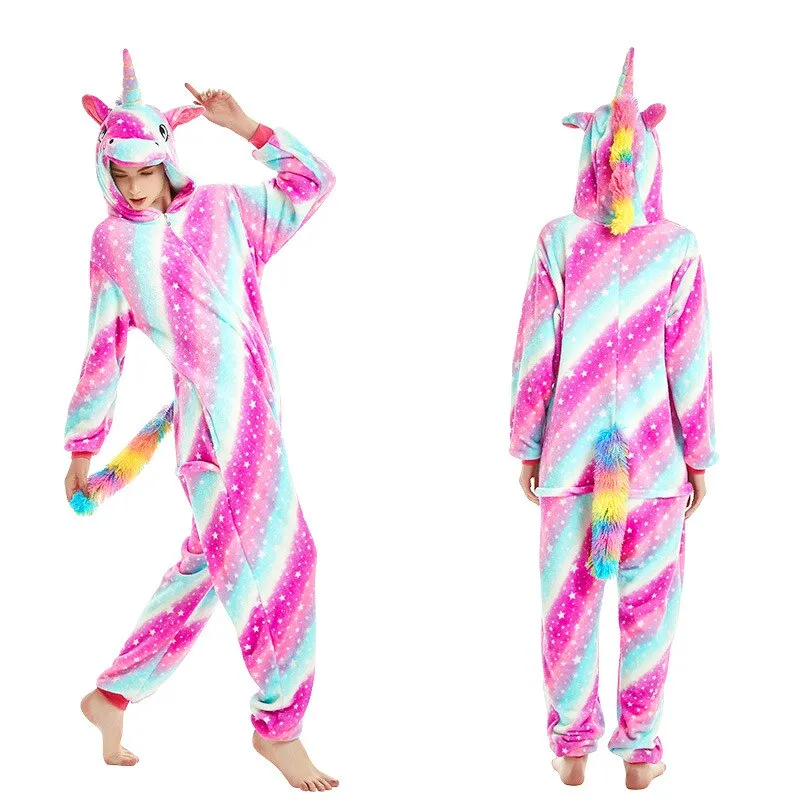 Stitch Unicorn Onesie Adults Teenagers Women Costume Pajamas Funny Flannel Warm Soft Sleepwear Overall Onepiece Jumpsuit