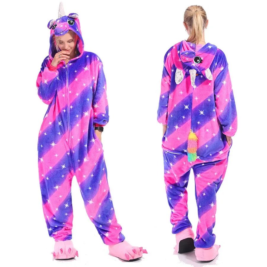 Stitch Unicorn Onesie Adults Teenagers Women Costume Pajamas Funny Flannel Warm Soft Sleepwear Overall Onepiece Jumpsuit