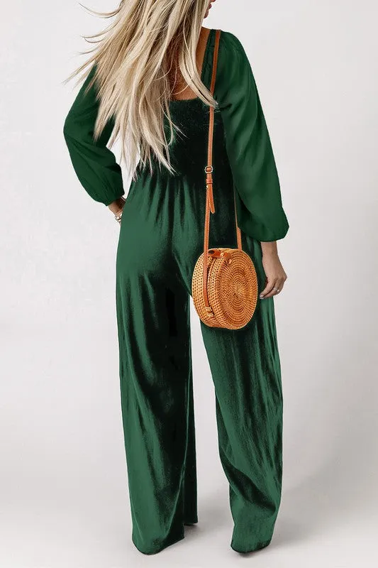 TEEK - Black Long Sleeve Square Neck Smocked Jumpsuit