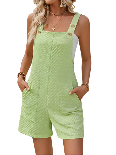 TEEK - Green Sleeveless Straight Jacquard Overalls