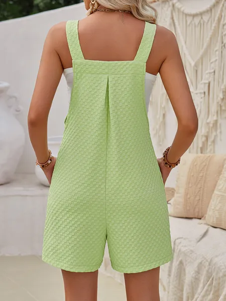 TEEK - Green Sleeveless Straight Jacquard Overalls