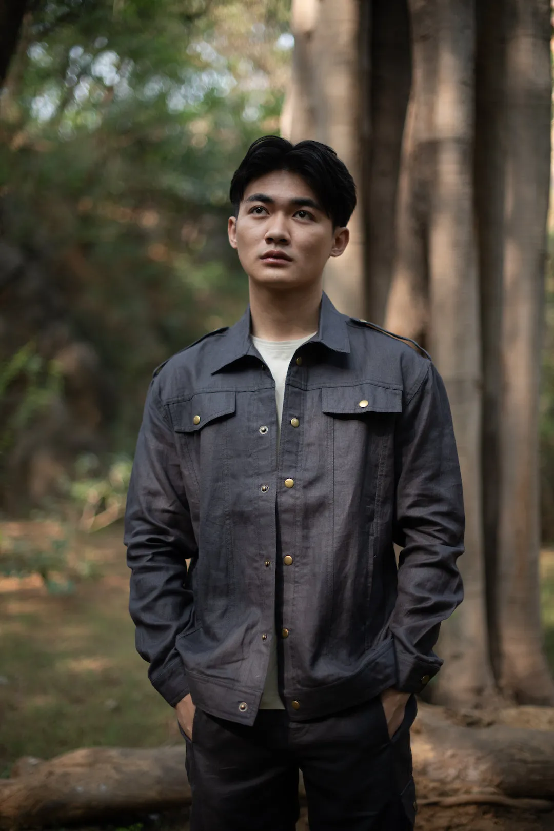 The Terra Tribe Charcoal Linen Twill Collingwood Oversized Jacket for Men