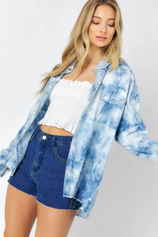 Tie Dye button down jacket with Peace-sign and front pockets