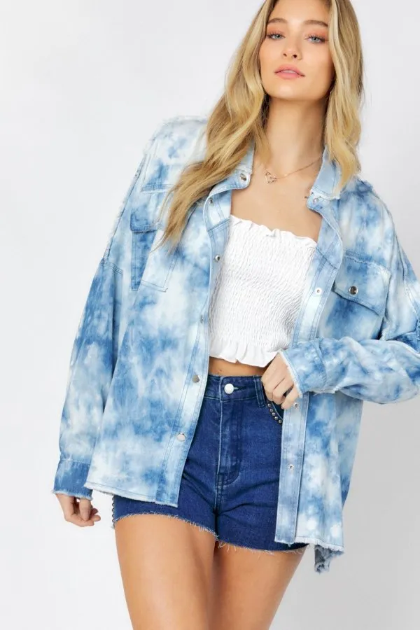 Tie Dye button down jacket with Peace-sign and front pockets