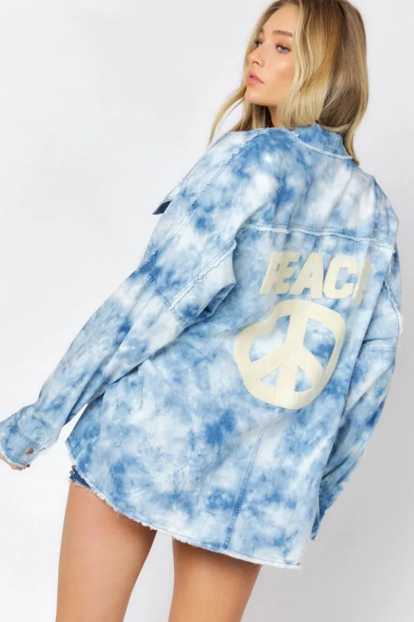 Tie Dye button down jacket with Peace-sign and front pockets