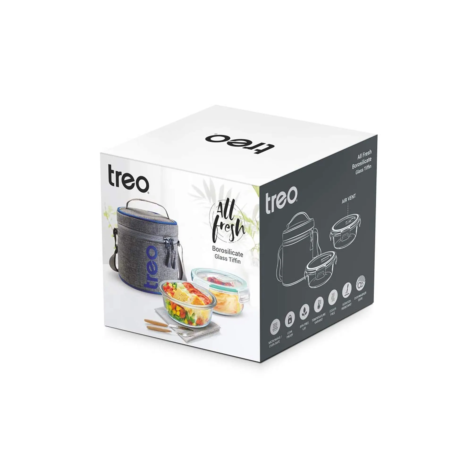 Treo by Milton All Fresh Borosilicate Glass Tiffin, 380 ml, Set of 2, Transparent