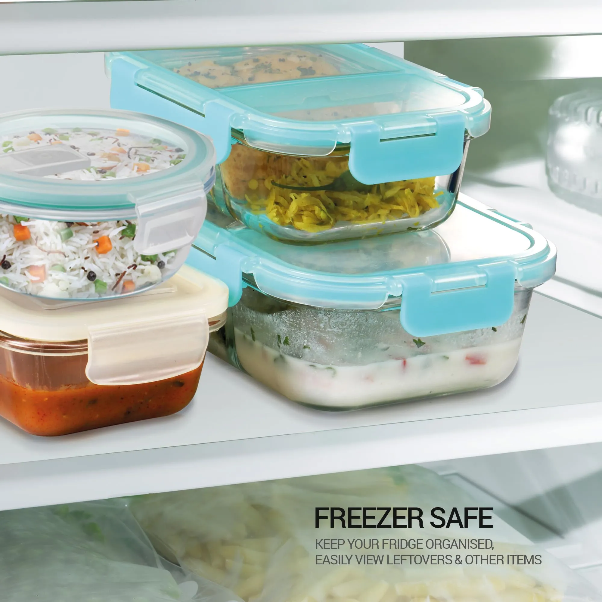 Treo by Milton All Fresh Rectangular Divider Glass Tiffin |Two Compartments Lunch Box| Container with Insulated Jacket, 1 Container, 1000 ml, Transparent