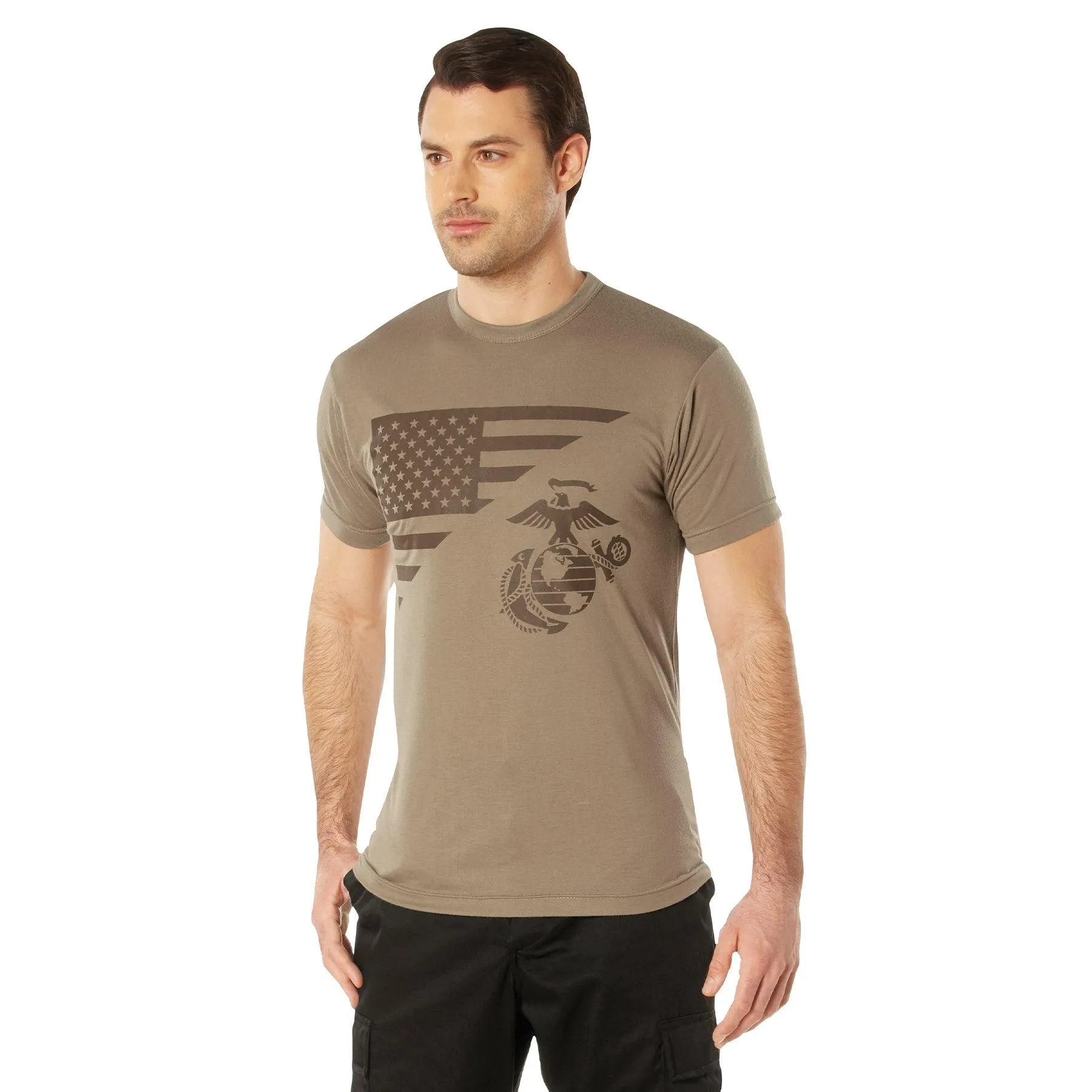 USMC Eagle, Globe, & Anchor Moisture Wicking T-Shirt - AR 670-1 Coyote Brown