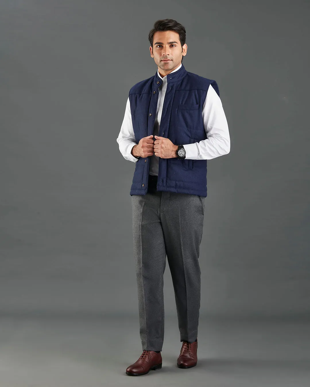 VBC Navy Flannel Quilted Gilet / Vest