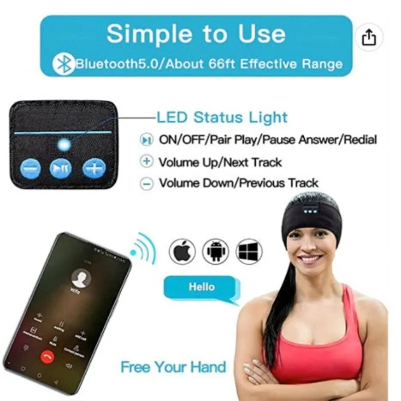 Wireless Sports Bluetooth Headband  & Sleeping Headphones  for Workout, Sleep, Running ,Camping ,Computer & Phones.