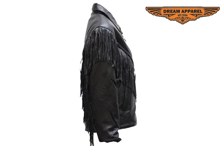 Women's Soft Leather Braided & Fringed Motorcycle Jacket