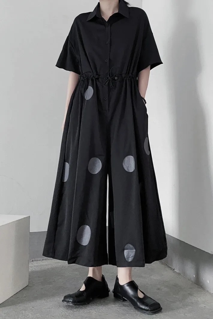 Yamamoto Dark Style Niche Polka Dot Print Loose Nine-Point Jumpsuit High-Waisted Wide-Leg Pants