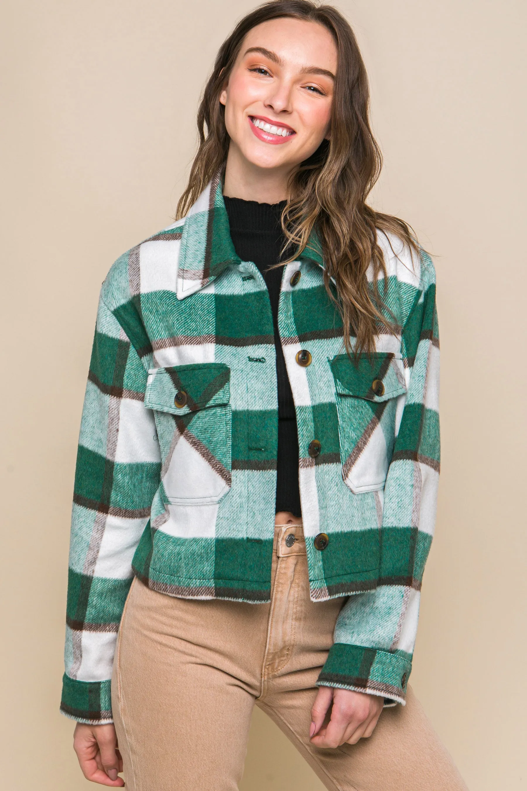 Yarn Dyed Plaid Button Up Jacket - 2 colors