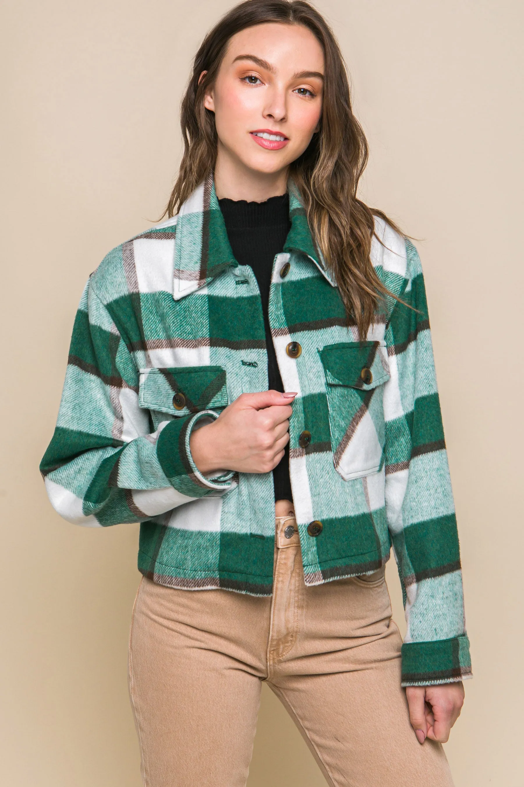 Yarn Dyed Plaid Button Up Jacket - 2 colors