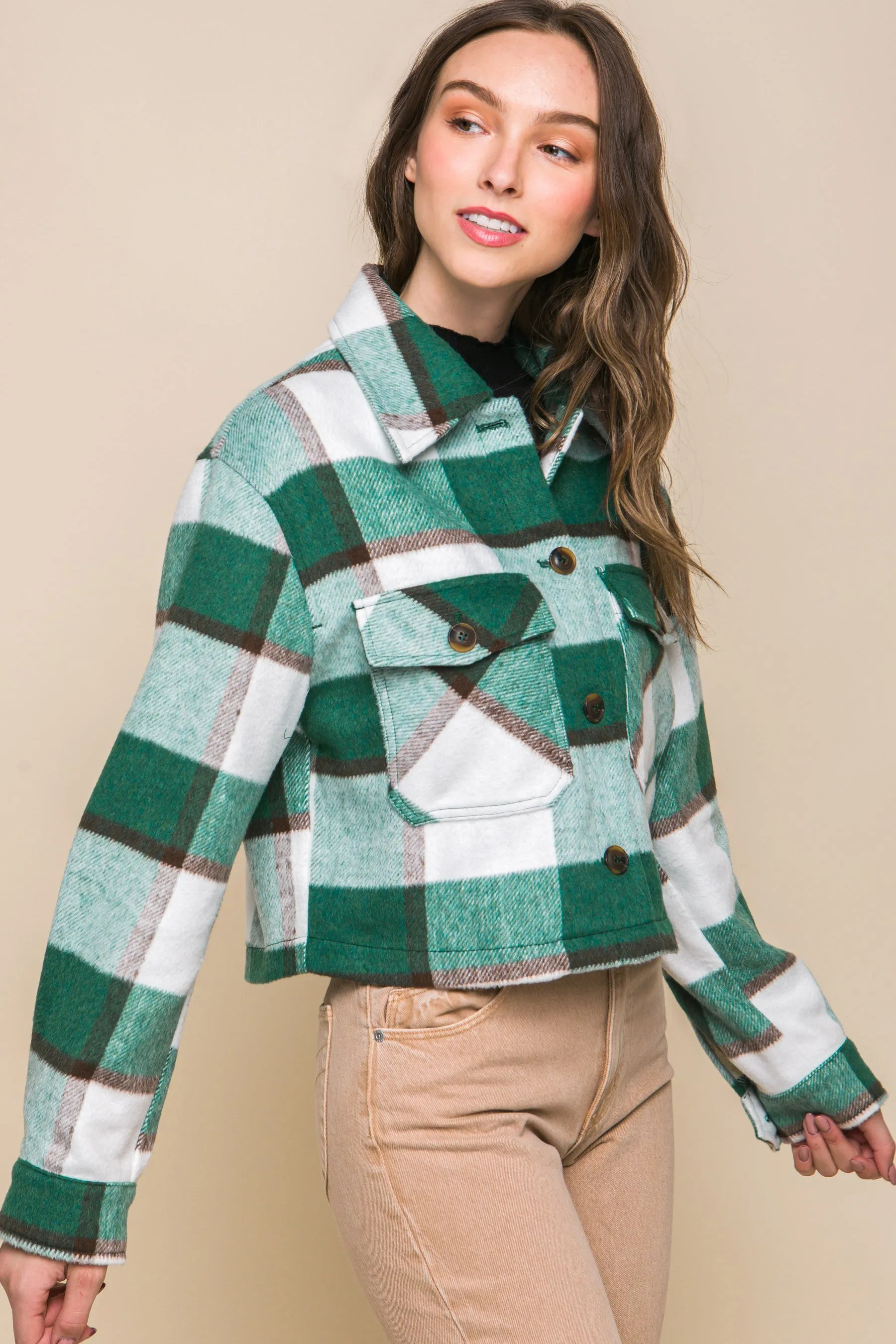 Yarn Dyed Plaid Button Up Jacket - 2 colors