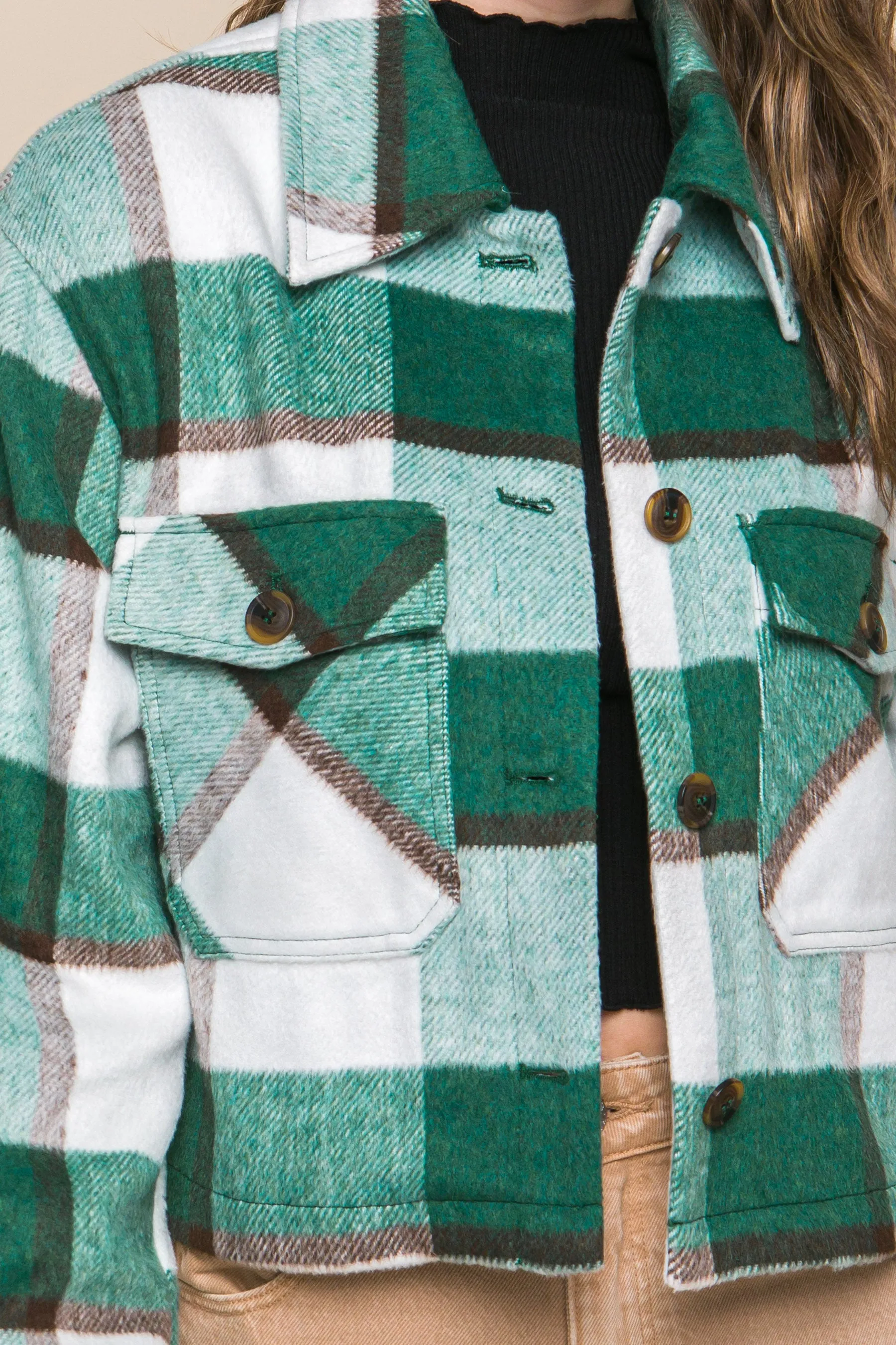 Yarn Dyed Plaid Button Up Jacket - 2 colors