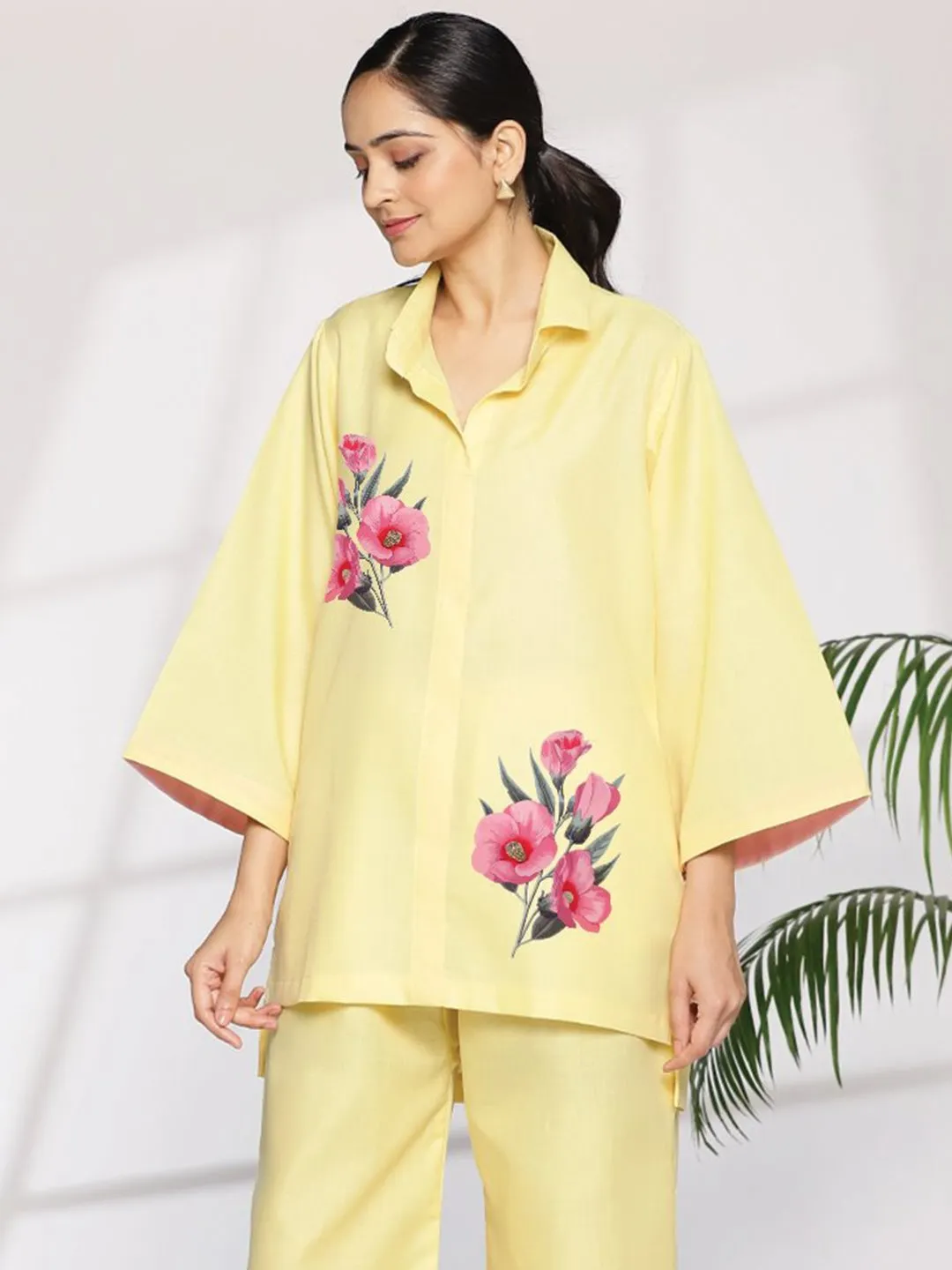 Yellow CottonSlub ShirtTop - Mina